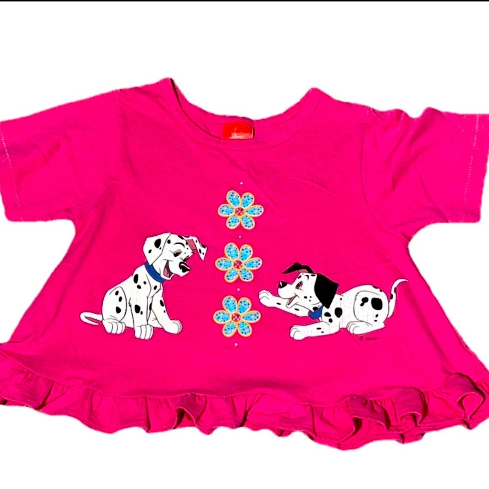 Vintage 90’s 101 Dalmatians Girls Size 6 Hot Pink Short Sleeve Peplum Top
